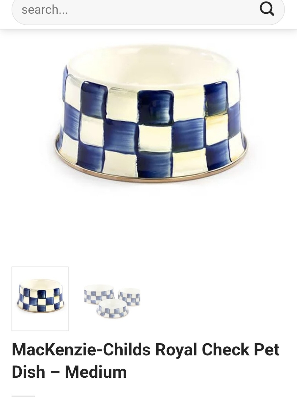 MacKenzie-Childs Royal Check Blue and Cream New Size Medium Pet Bowl. R